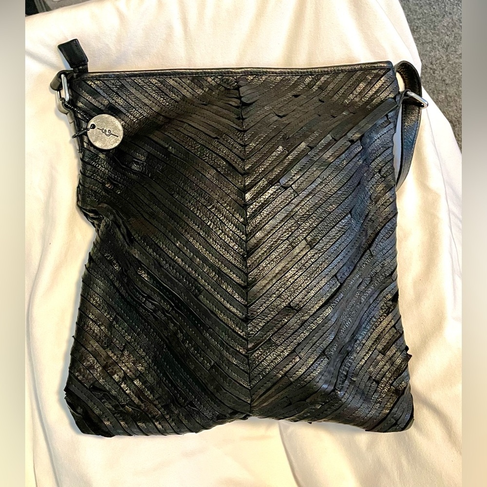 *EUC* DAY & MOOD Fringed Leather Crossbody/Bag-Black/Top Zip/Boho/Purse